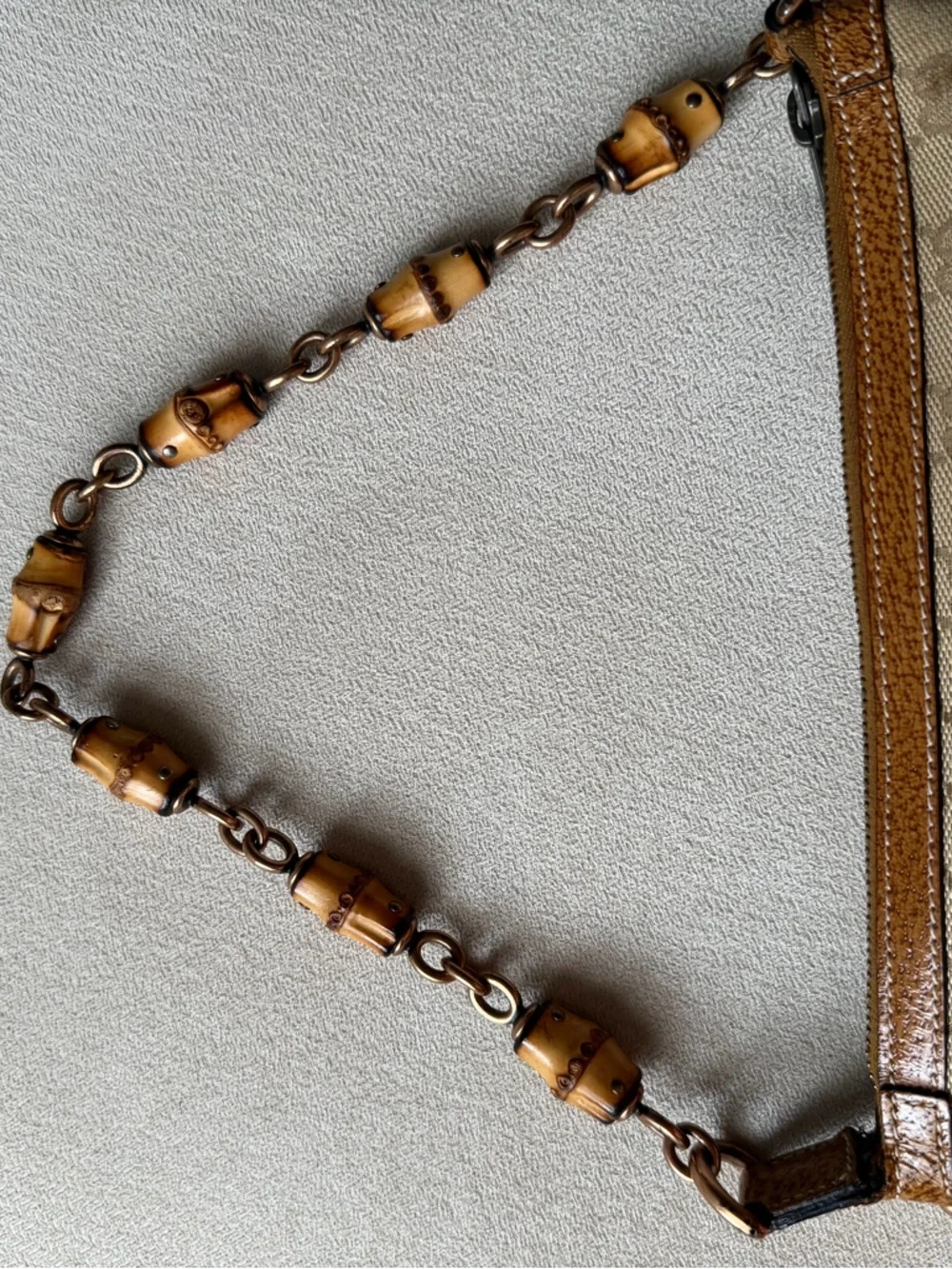 Gucci GG Monogram Canvas Bamboo Chain Shoulder Bag - Picture 5 of 6